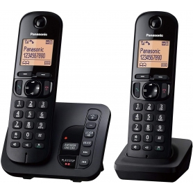 Panasonic DECT Cordless Phone with Answering Machine - Black, Twin Handset Pack