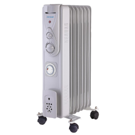 PRO ELEC 1.5kW 7 Fin Oil Filled Radiator with Timer, White - 0